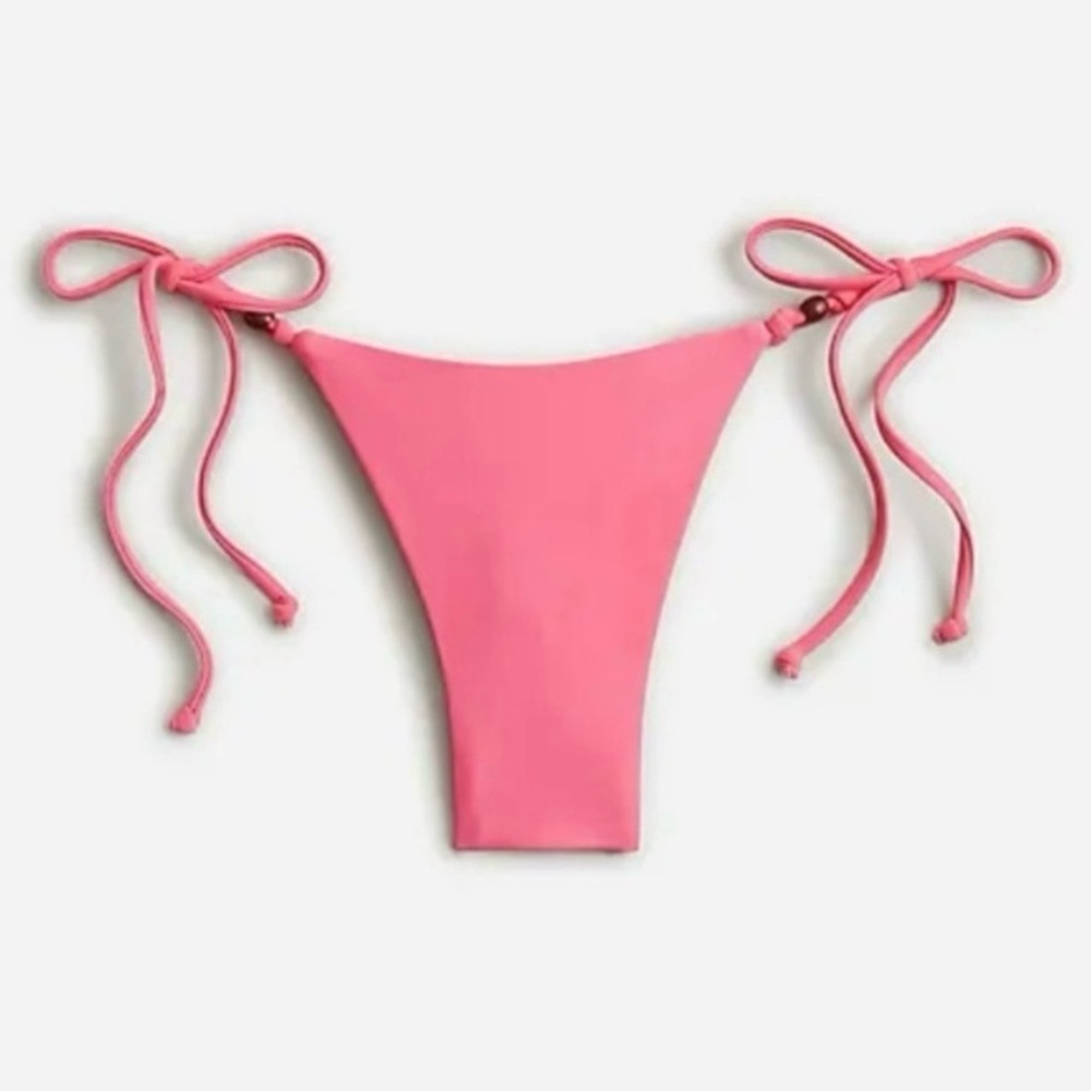 J Crew XL Pink Curved Waist Cheeky String Bikini Bottom With Beads NWT